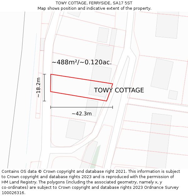 TOWY COTTAGE, FERRYSIDE, SA17 5ST: Plot and title map