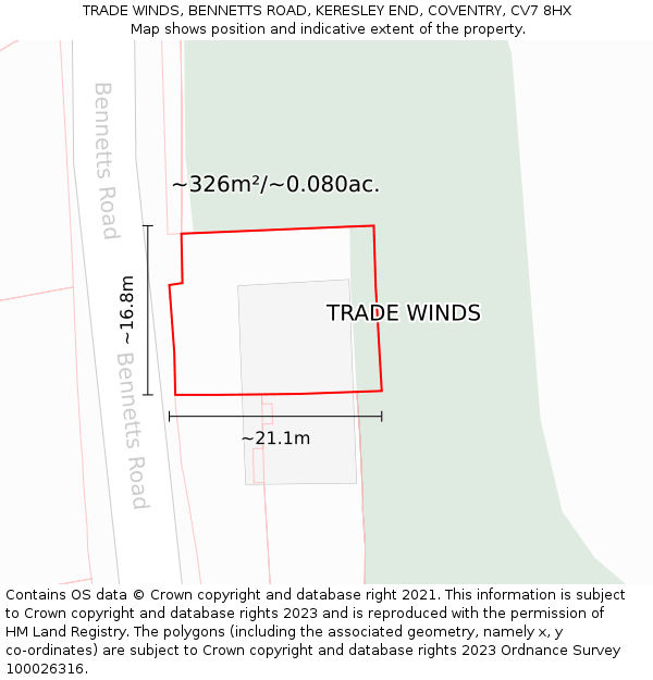 TRADE WINDS, BENNETTS ROAD, KERESLEY END, COVENTRY, CV7 8HX: Plot and title map