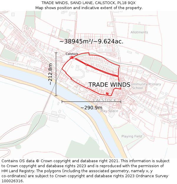 TRADE WINDS, SAND LANE, CALSTOCK, PL18 9QX: Plot and title map