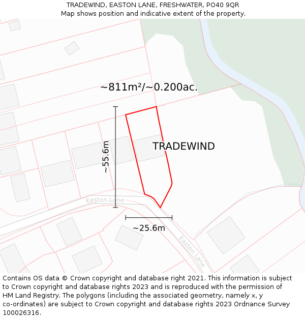 TRADEWIND, EASTON LANE, FRESHWATER, PO40 9QR: Plot and title map