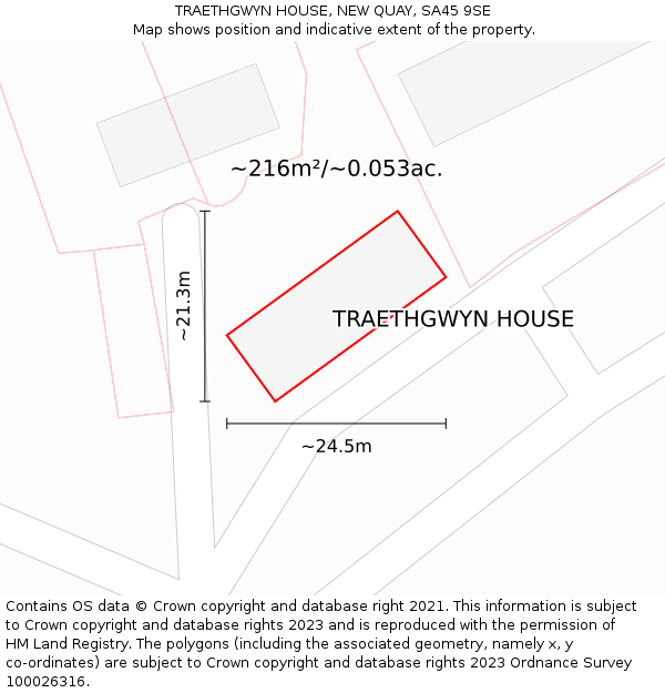 TRAETHGWYN HOUSE, NEW QUAY, SA45 9SE: Plot and title map