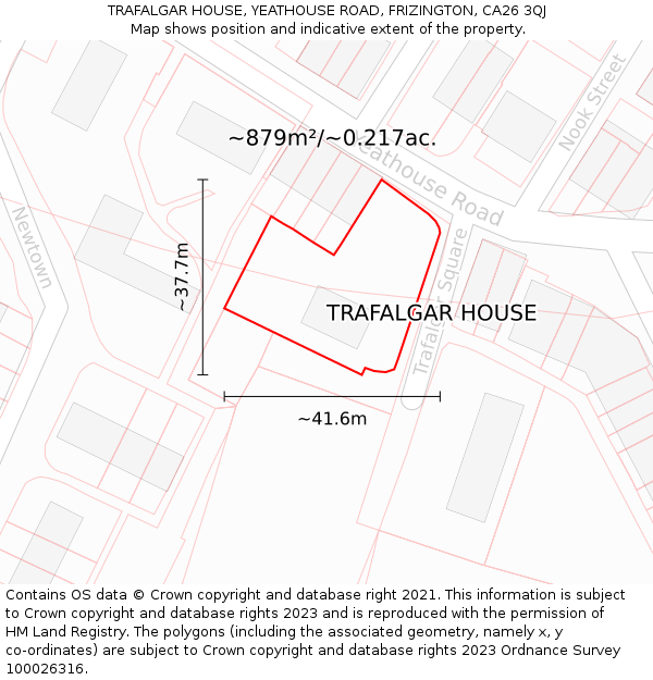TRAFALGAR HOUSE, YEATHOUSE ROAD, FRIZINGTON, CA26 3QJ: Plot and title map