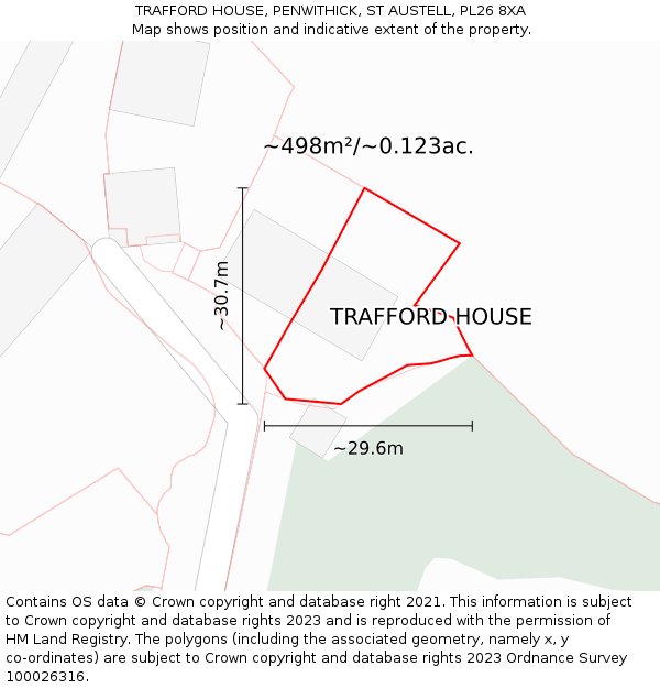 TRAFFORD HOUSE, PENWITHICK, ST AUSTELL, PL26 8XA: Plot and title map