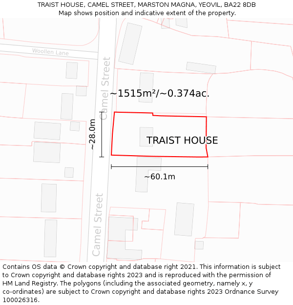TRAIST HOUSE, CAMEL STREET, MARSTON MAGNA, YEOVIL, BA22 8DB: Plot and title map