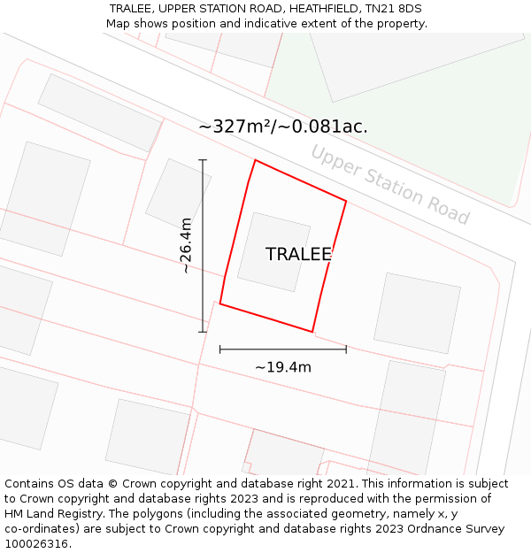 TRALEE, UPPER STATION ROAD, HEATHFIELD, TN21 8DS: Plot and title map