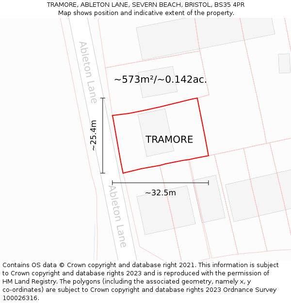 TRAMORE, ABLETON LANE, SEVERN BEACH, BRISTOL, BS35 4PR: Plot and title map