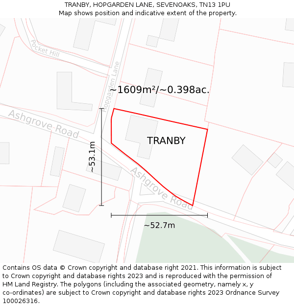 TRANBY, HOPGARDEN LANE, SEVENOAKS, TN13 1PU: Plot and title map