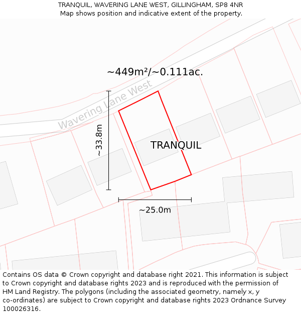 TRANQUIL, WAVERING LANE WEST, GILLINGHAM, SP8 4NR: Plot and title map