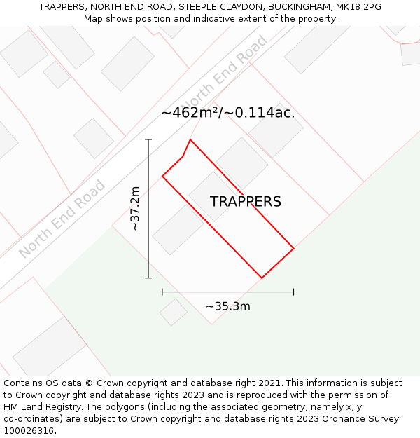 TRAPPERS, NORTH END ROAD, STEEPLE CLAYDON, BUCKINGHAM, MK18 2PG: Plot and title map
