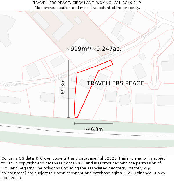 TRAVELLERS PEACE, GIPSY LANE, WOKINGHAM, RG40 2HP: Plot and title map