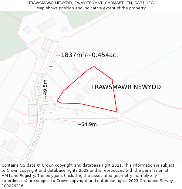 TRAWSMAWR NEWYDD, CWMOERNANT, CARMARTHEN, SA31 1EG: Plot and title map