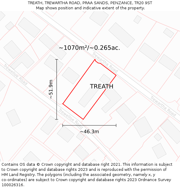 TREATH, TREWARTHA ROAD, PRAA SANDS, PENZANCE, TR20 9ST: Plot and title map