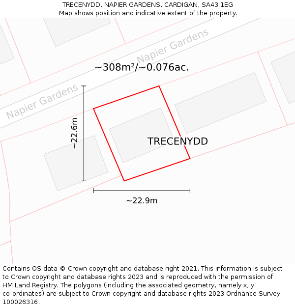 TRECENYDD, NAPIER GARDENS, CARDIGAN, SA43 1EG: Plot and title map