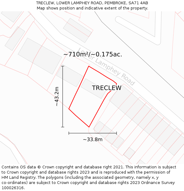 TRECLEW, LOWER LAMPHEY ROAD, PEMBROKE, SA71 4AB: Plot and title map