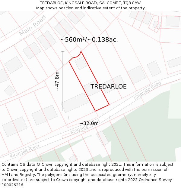 TREDARLOE, KINGSALE ROAD, SALCOMBE, TQ8 8AW: Plot and title map