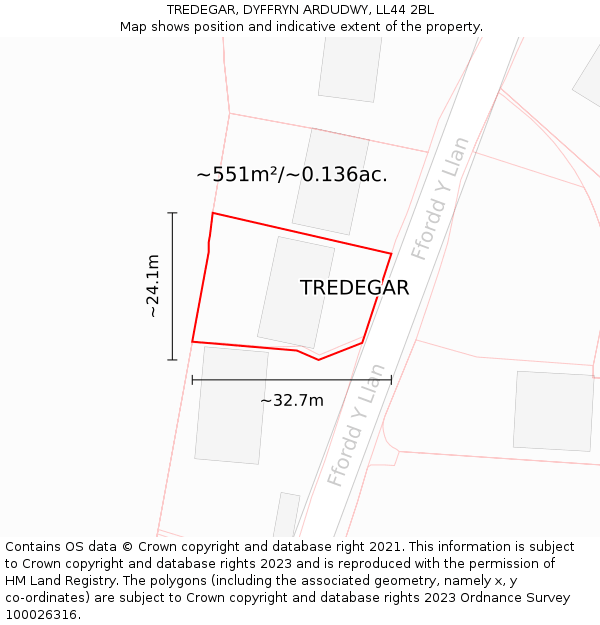 TREDEGAR, DYFFRYN ARDUDWY, LL44 2BL: Plot and title map