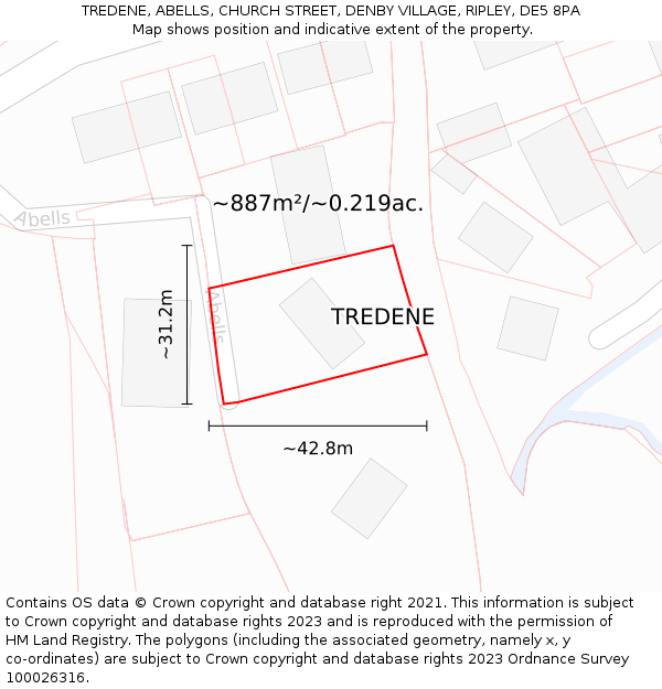 TREDENE, ABELLS, CHURCH STREET, DENBY VILLAGE, RIPLEY, DE5 8PA: Plot and title map