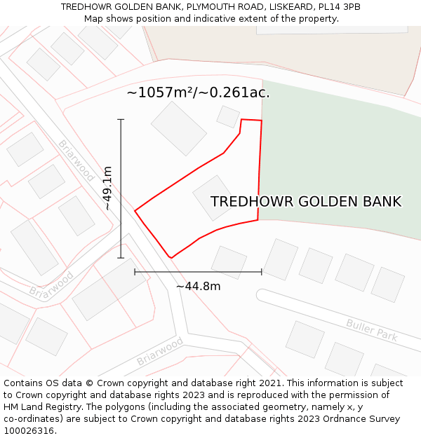 TREDHOWR GOLDEN BANK, PLYMOUTH ROAD, LISKEARD, PL14 3PB: Plot and title map