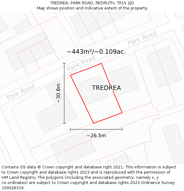 TREDREA, PARK ROAD, REDRUTH, TR15 2JD: Plot and title map