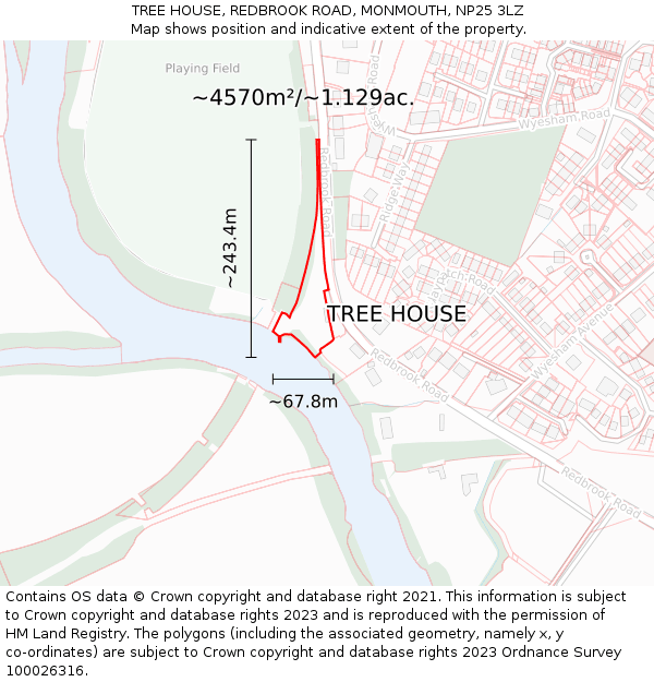 TREE HOUSE, REDBROOK ROAD, MONMOUTH, NP25 3LZ: Plot and title map
