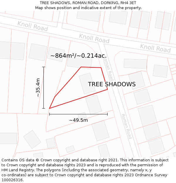 TREE SHADOWS, ROMAN ROAD, DORKING, RH4 3ET: Plot and title map