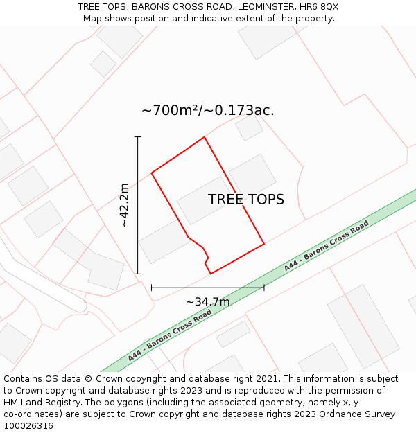 TREE TOPS, BARONS CROSS ROAD, LEOMINSTER, HR6 8QX: Plot and title map