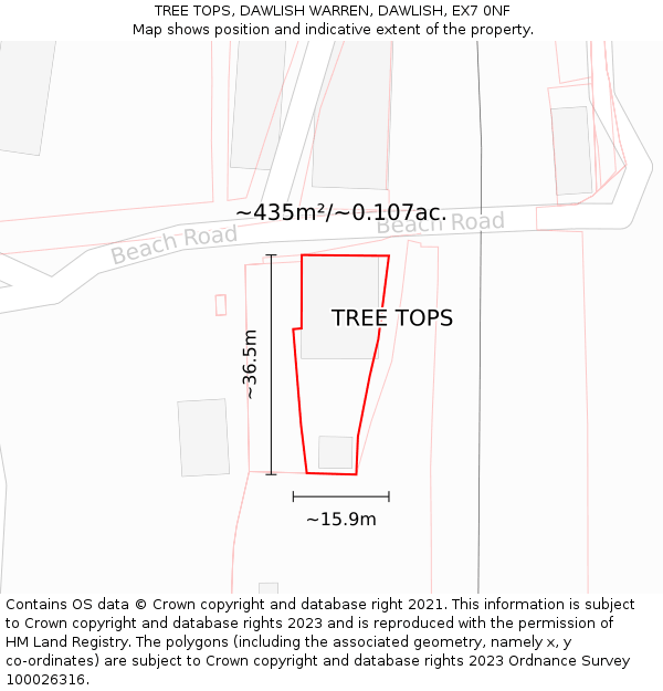 TREE TOPS, DAWLISH WARREN, DAWLISH, EX7 0NF: Plot and title map