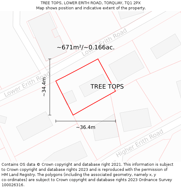 TREE TOPS, LOWER ERITH ROAD, TORQUAY, TQ1 2PX: Plot and title map