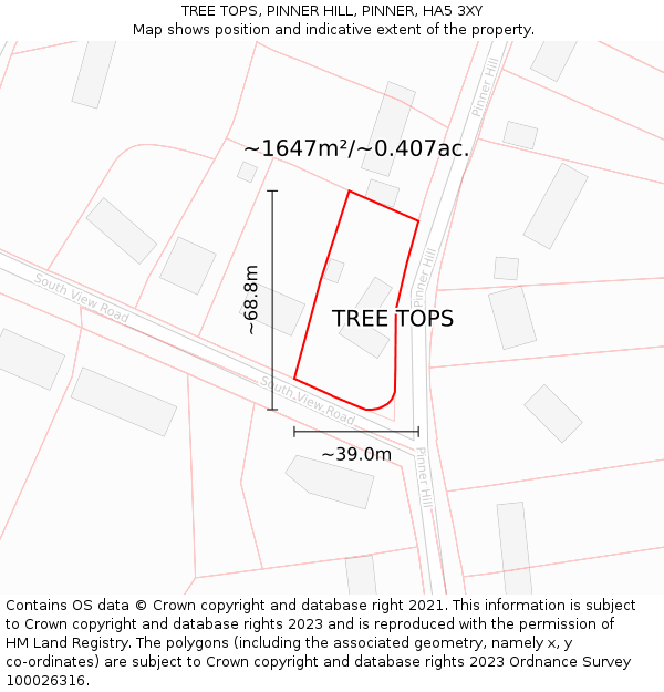 TREE TOPS, PINNER HILL, PINNER, HA5 3XY: Plot and title map