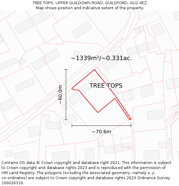 TREE TOPS, UPPER GUILDOWN ROAD, GUILDFORD, GU2 4EZ: Plot and title map