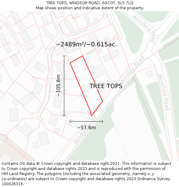 TREE TOPS, WINDSOR ROAD, ASCOT, SL5 7LQ: Plot and title map