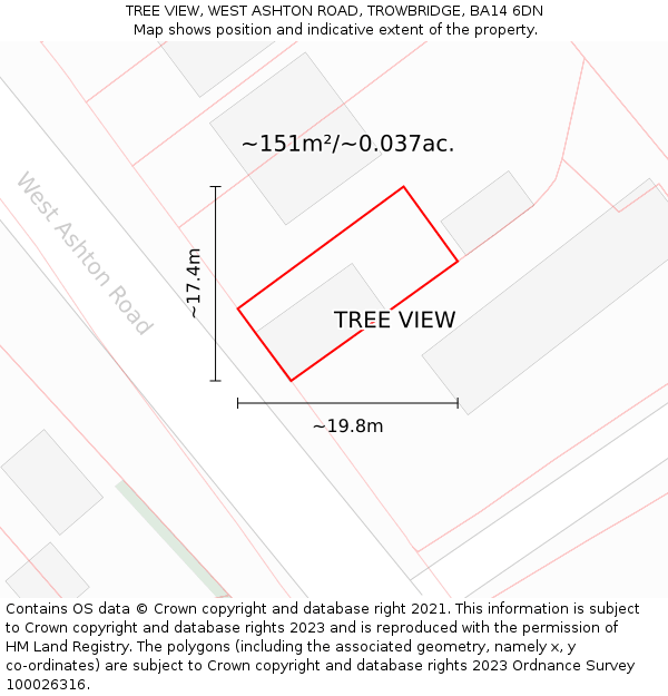 TREE VIEW, WEST ASHTON ROAD, TROWBRIDGE, BA14 6DN: Plot and title map