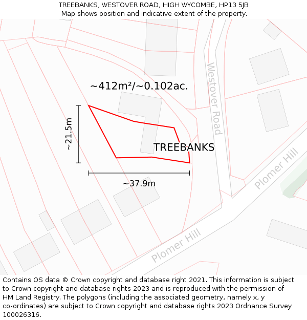 TREEBANKS, WESTOVER ROAD, HIGH WYCOMBE, HP13 5JB: Plot and title map