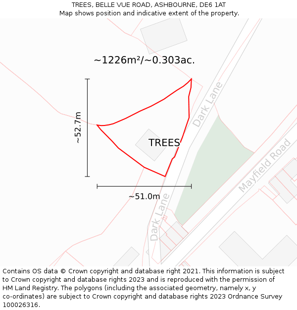 TREES, BELLE VUE ROAD, ASHBOURNE, DE6 1AT: Plot and title map