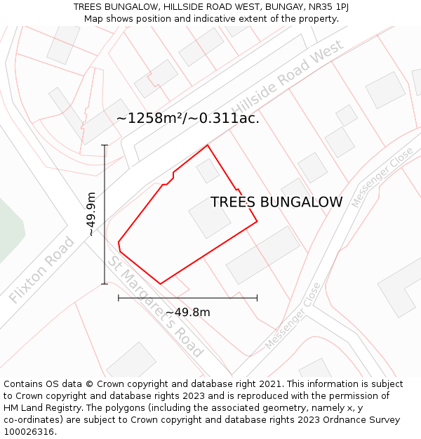 TREES BUNGALOW, HILLSIDE ROAD WEST, BUNGAY, NR35 1PJ: Plot and title map
