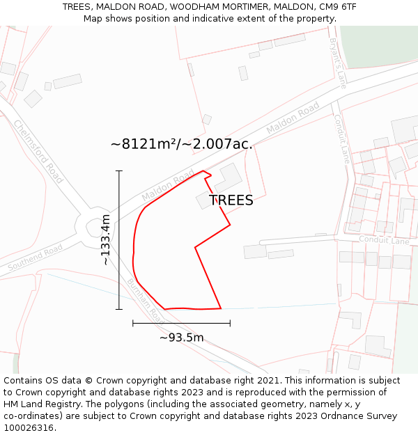 TREES, MALDON ROAD, WOODHAM MORTIMER, MALDON, CM9 6TF: Plot and title map