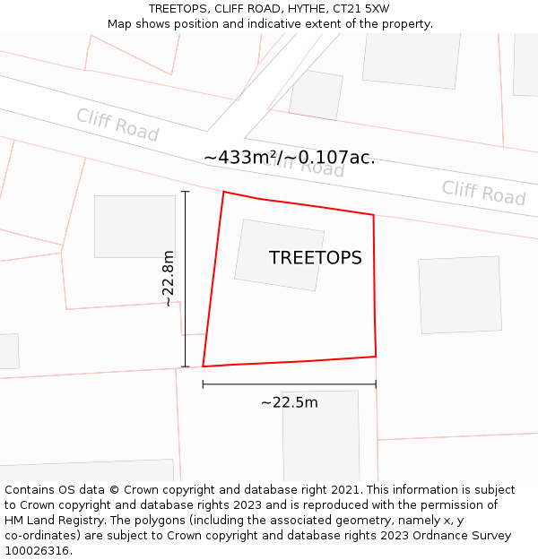 TREETOPS, CLIFF ROAD, HYTHE, CT21 5XW: Plot and title map