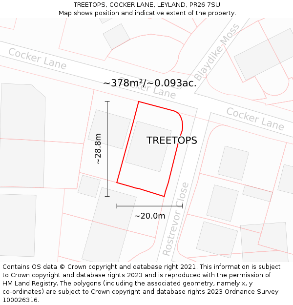 TREETOPS, COCKER LANE, LEYLAND, PR26 7SU: Plot and title map