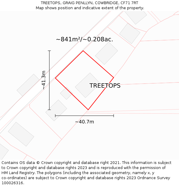 TREETOPS, GRAIG PENLLYN, COWBRIDGE, CF71 7RT: Plot and title map