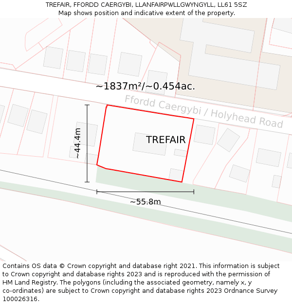 TREFAIR, FFORDD CAERGYBI, LLANFAIRPWLLGWYNGYLL, LL61 5SZ: Plot and title map