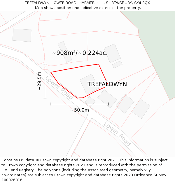 TREFALDWYN, LOWER ROAD, HARMER HILL, SHREWSBURY, SY4 3QX: Plot and title map