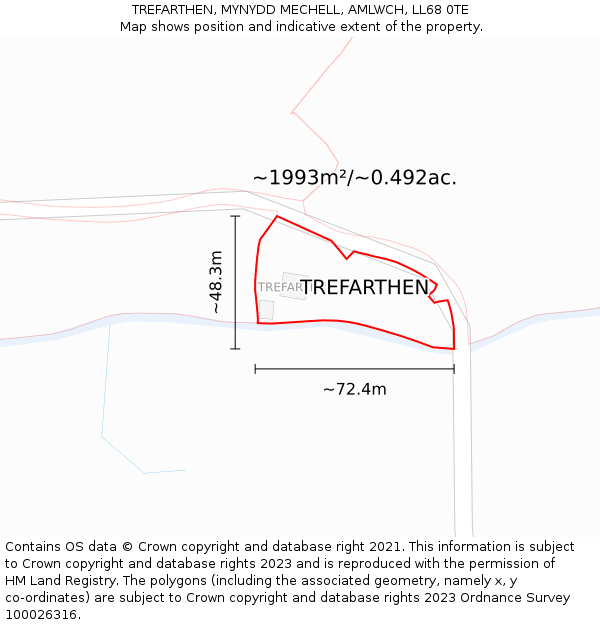 TREFARTHEN, MYNYDD MECHELL, AMLWCH, LL68 0TE: Plot and title map