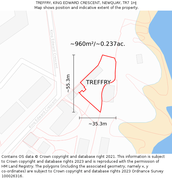 TREFFRY, KING EDWARD CRESCENT, NEWQUAY, TR7 1HJ: Plot and title map