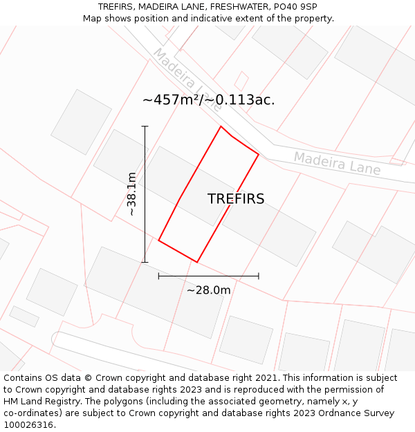 TREFIRS, MADEIRA LANE, FRESHWATER, PO40 9SP: Plot and title map