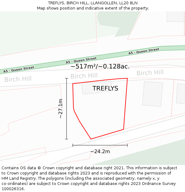 TREFLYS, BIRCH HILL, LLANGOLLEN, LL20 8LN: Plot and title map