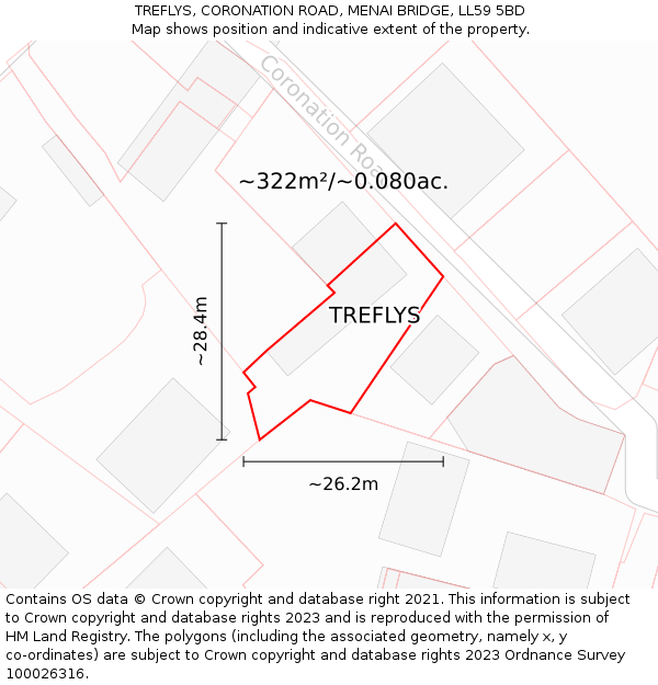 TREFLYS, CORONATION ROAD, MENAI BRIDGE, LL59 5BD: Plot and title map