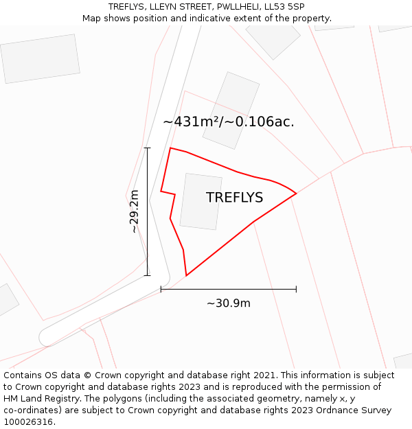 TREFLYS, LLEYN STREET, PWLLHELI, LL53 5SP: Plot and title map