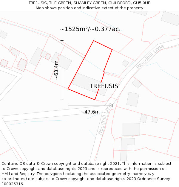 TREFUSIS, THE GREEN, SHAMLEY GREEN, GUILDFORD, GU5 0UB: Plot and title map