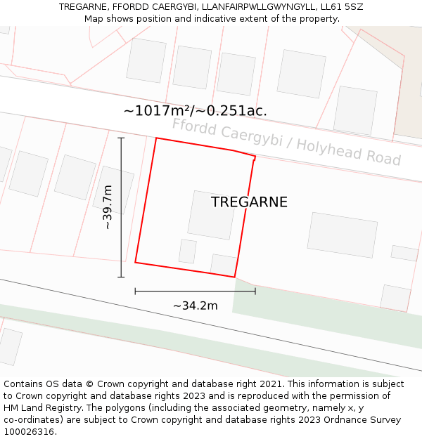 TREGARNE, FFORDD CAERGYBI, LLANFAIRPWLLGWYNGYLL, LL61 5SZ: Plot and title map