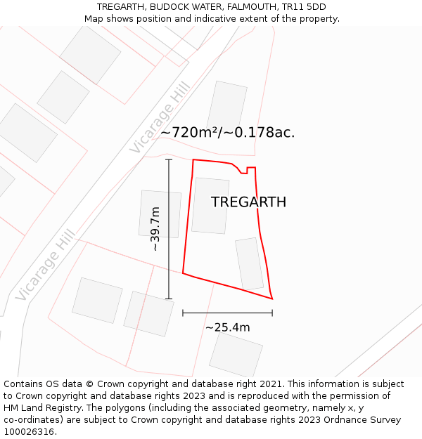 TREGARTH, BUDOCK WATER, FALMOUTH, TR11 5DD: Plot and title map